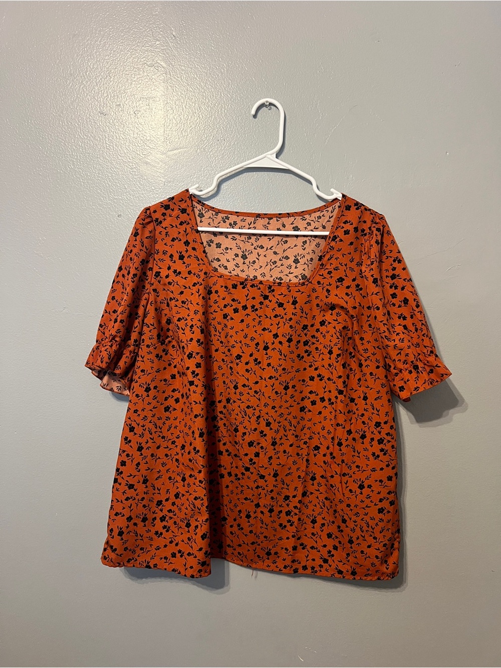 SHEIN Orange Square-Neck Floral Blouse